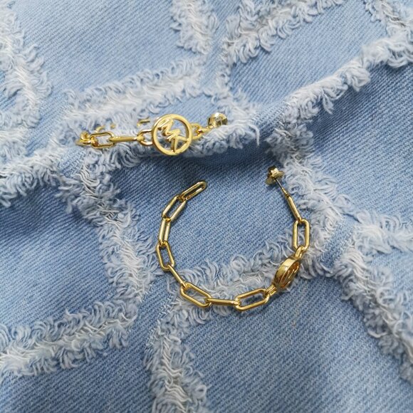 Michael Kors Signature Hoop Chain Link Goldtone hoop earrings Trendy Jewelry - Picture 2 of 4